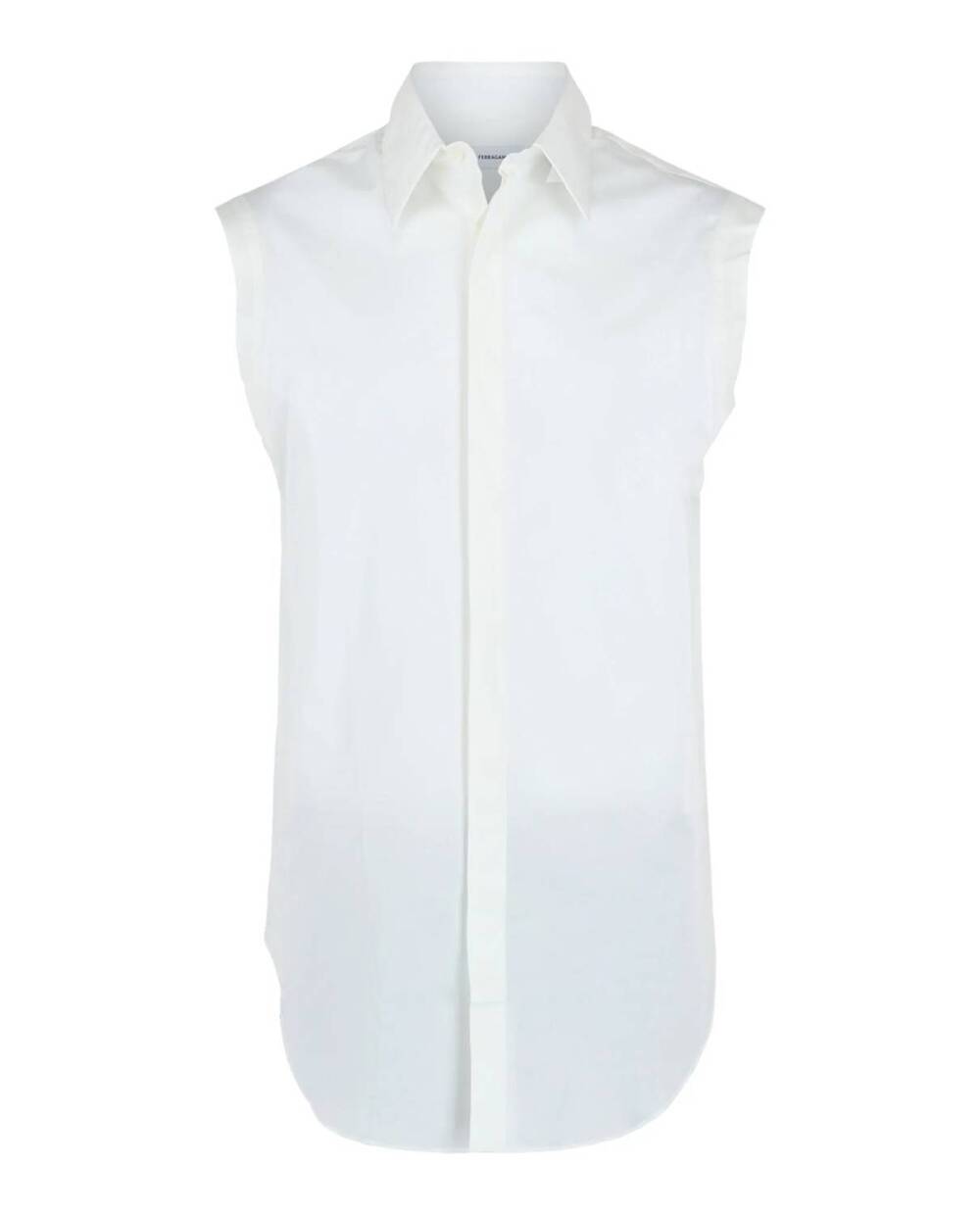 NEW SALVATORE FERRAGAMO men's raw cut sleeveless tuxedo shirt in white
